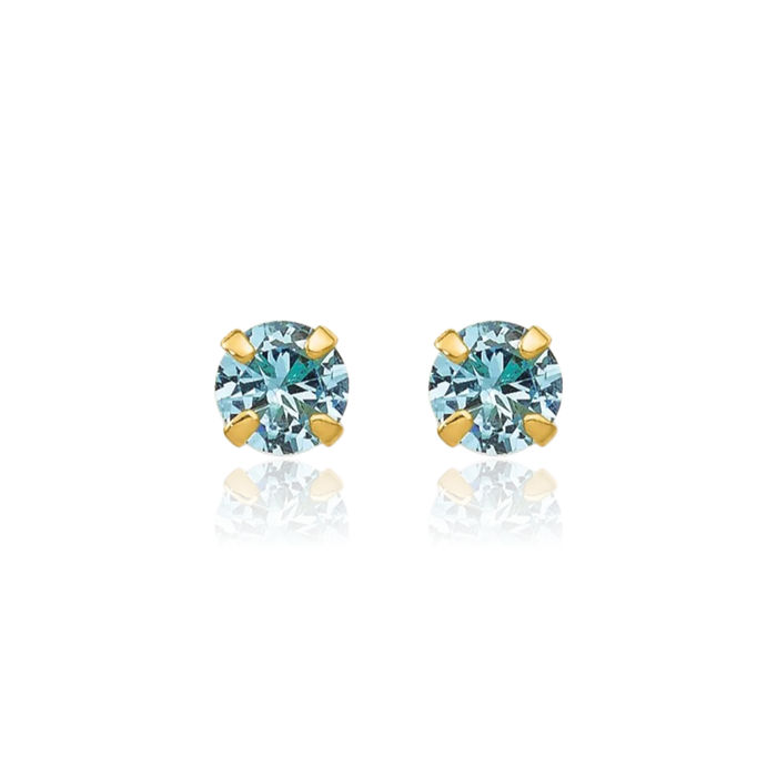 14K Solid Yellow Gold 3mm Blue Cubic Zirconia CZ Studs Gemstone Earrings December Birthstone Jewelry