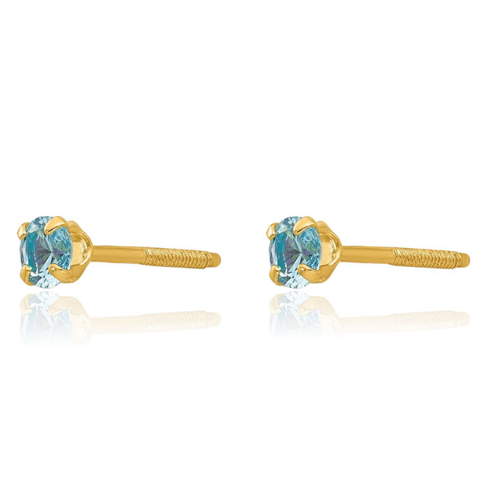 14K Solid Yellow Gold 3mm Blue Cubic Zirconia CZ Studs Gemstone Earrings December Birthstone Jewelry