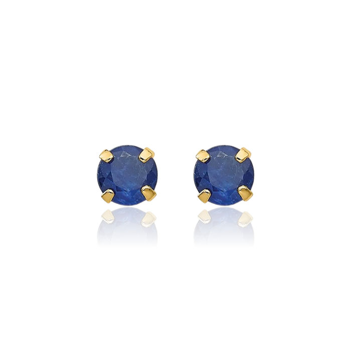 14K Solid Yellow Gold 3mm Blue Sapphire Studs Gemstone Earrings September Birthstone Jewelry