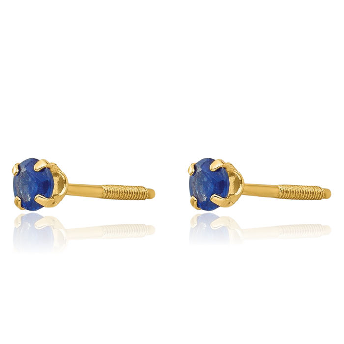 14K Solid Yellow Gold 3mm Blue Sapphire Studs Gemstone Earrings September Birthstone Jewelry