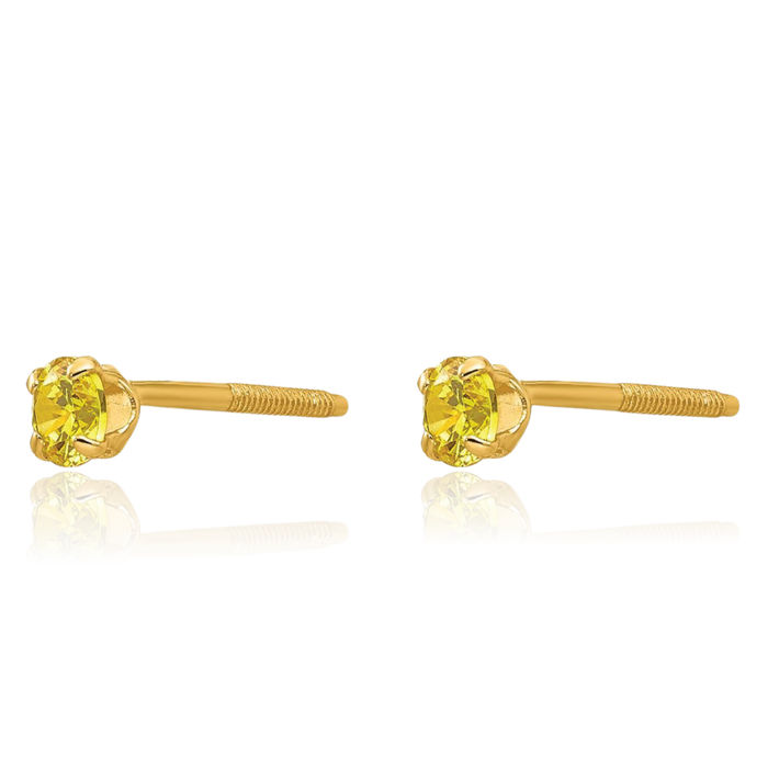 14K Solid Yellow Gold 3mm Orange Citrine Studs Gemstone Earrings November Birthstone Jewelry