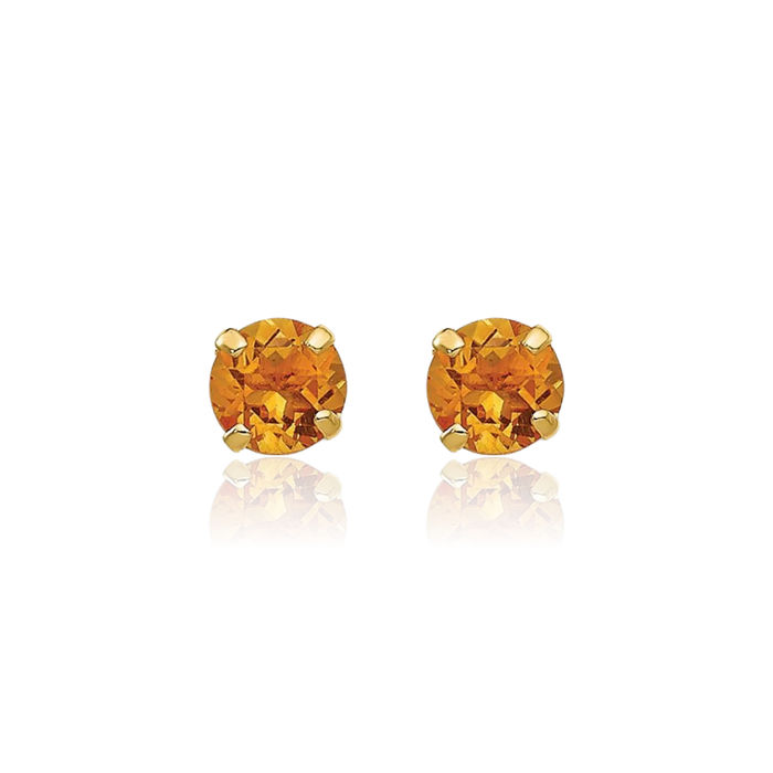 14K Solid Yellow Gold 3mm Orange Citrine Studs Gemstone Earrings November Birthstone Jewelry