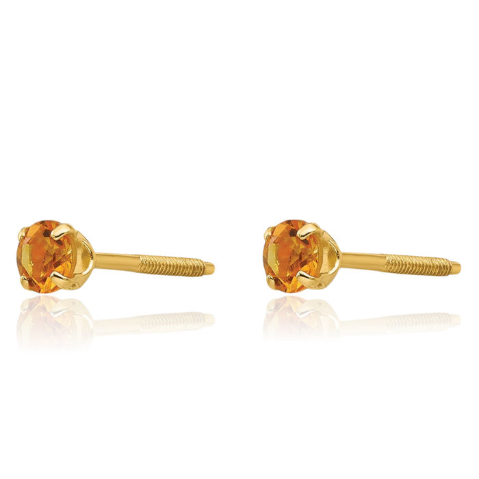 14K Solid Yellow Gold 3mm Orange Citrine Studs Gemstone Earrings November Birthstone Jewelry