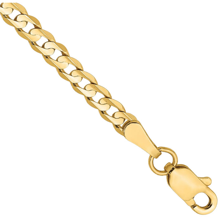 14K Solid Yellow Gold 3mm Concave Curb Link Chain Bracelet