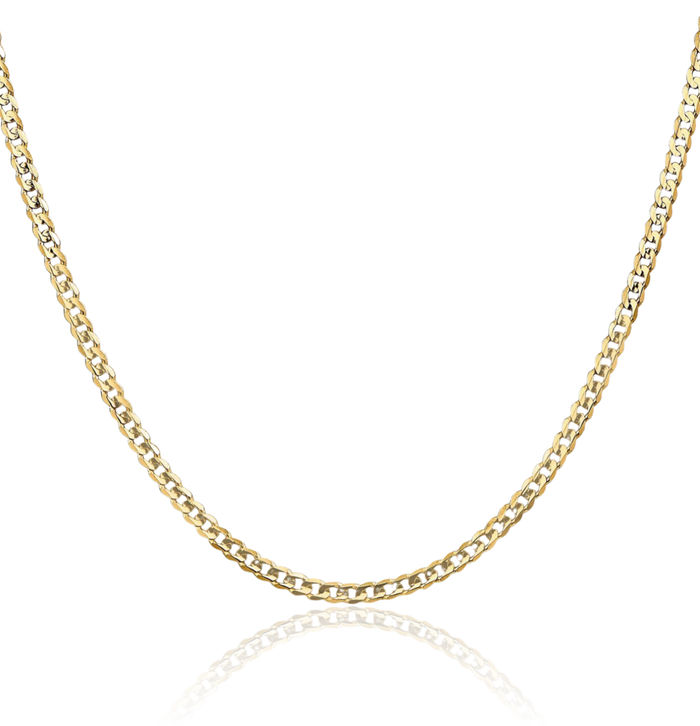 14K Solid Yellow Gold 3mm Concave Curb Link Chain Necklace