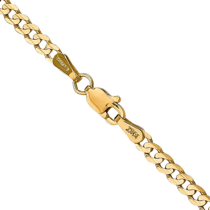 14K Solid Yellow Gold 3mm Concave Curb Link Chain Necklace