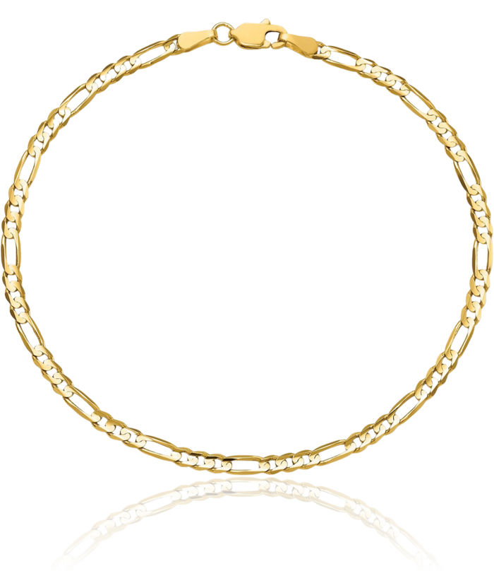 14K Solid Yellow Gold 3mm Concave Figaro Link Chain Bracelet