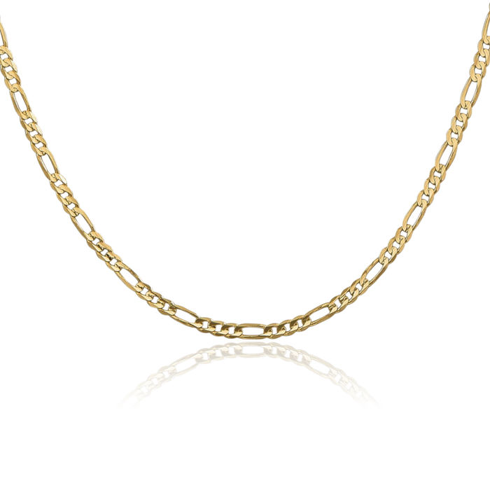 14K Solid Yellow Gold 3mm Concave Figaro Link Chain Necklace