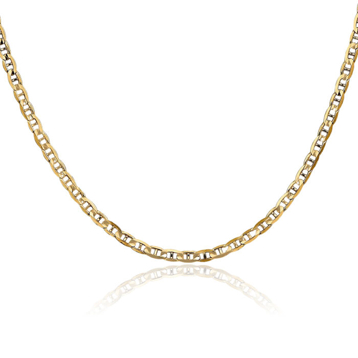 14K Solid Yellow Gold 3mm Concave Anchor Mariner Link Chain Necklace