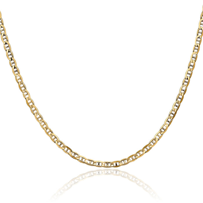 14K Solid Yellow Gold 3mm Concave Anchor Mariner Link Chain Necklace