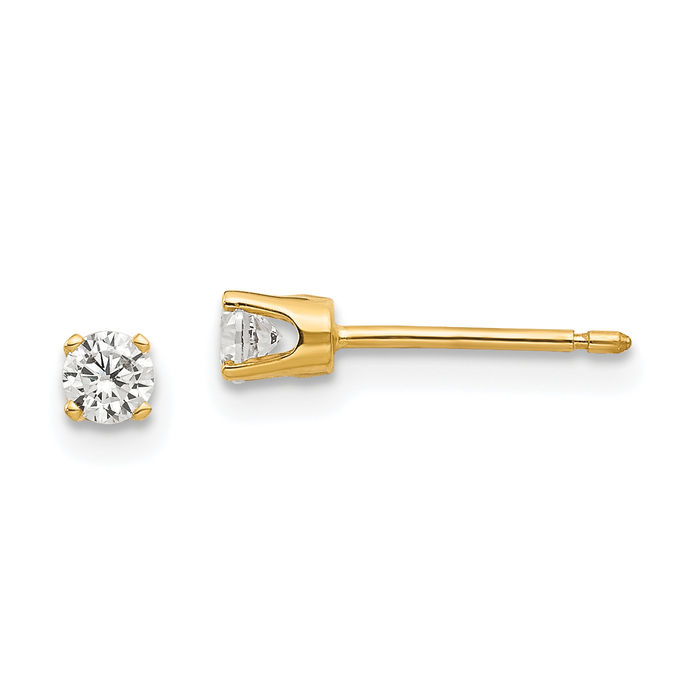 14K Solid Yellow Gold 3mm Cubic Zirconia CZ Stud Earrings