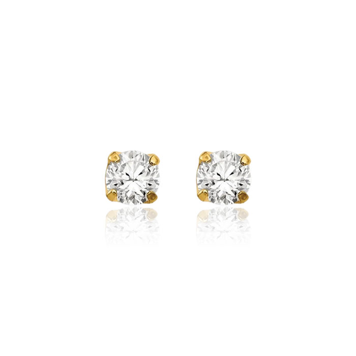 14K Solid Yellow Gold 3mm Cubic Zirconia CZ Long Stud Earrings