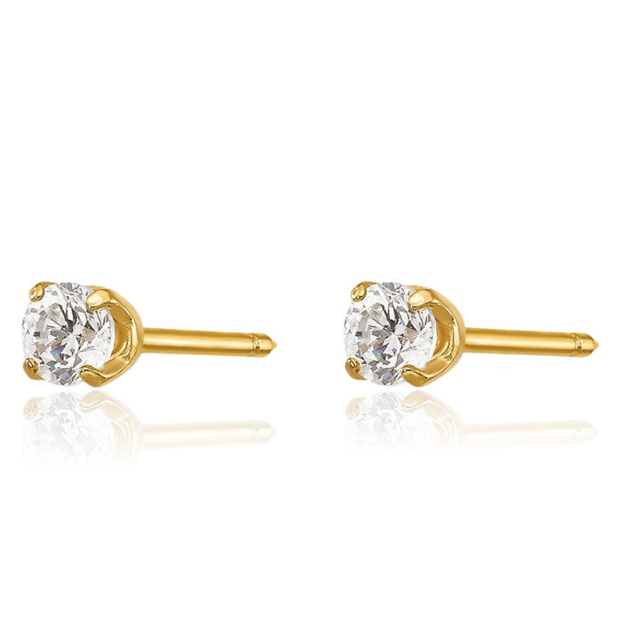 14K Solid Yellow Gold 3mm Cubic Zirconia CZ Long Stud Earrings