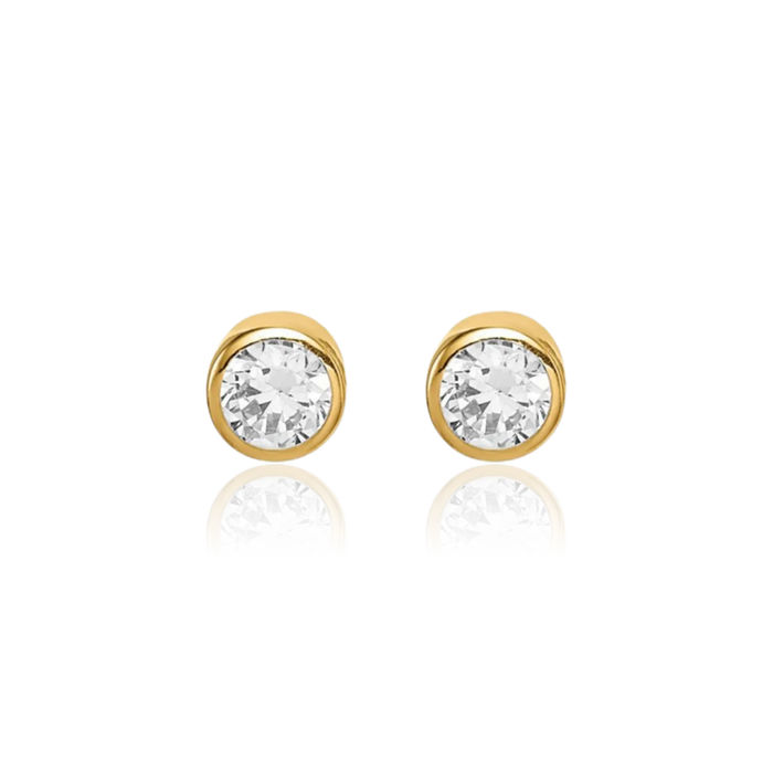 14K Solid Yellow Gold 3mm Cubic Zirconia CZ Stud Earrings