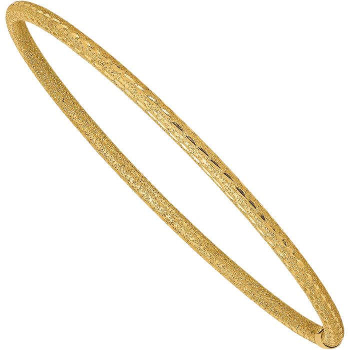 14K Solid Yellow Gold 3mm Diamon Cut Tube Slip On Bangle Bracelet