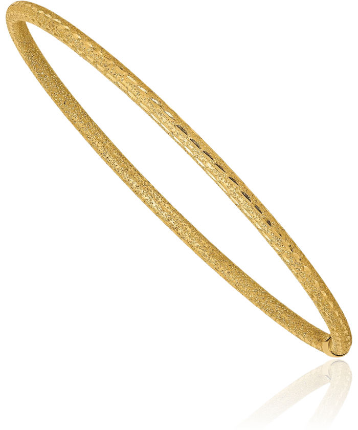 14K Solid Yellow Gold 3mm Diamon Cut Tube Slip On Bangle Bracelet