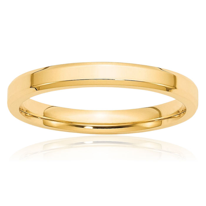 14K Solid Yellow Gold 3mm Edge Comfort Fit Plain Classic Wedding Band Ring