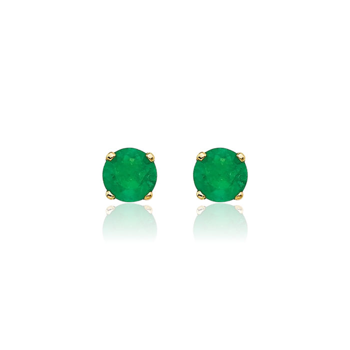 14K Solid Yellow Gold 3mm Green Emerald Studs Gemstone Solitaire Earrings May Birthstone Jewelry