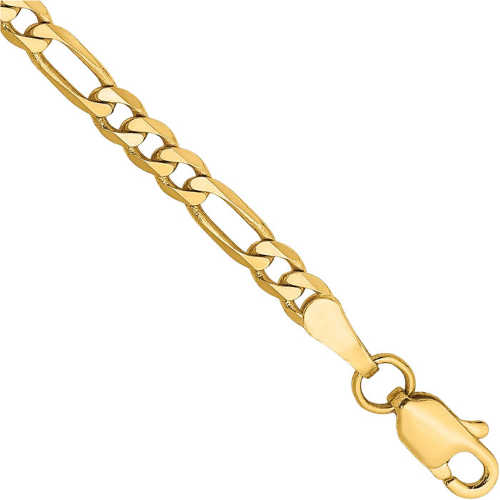 14K Solid Yellow Gold 3mm Figaro Link Chain Bracelet