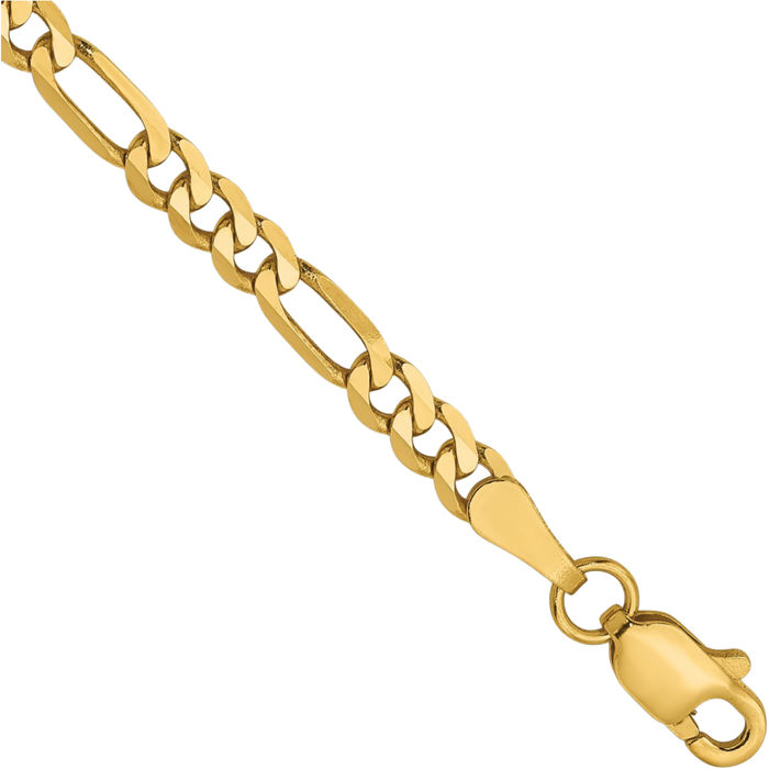 14K Solid Yellow Gold 3mm Figaro Link Chain Bracelet