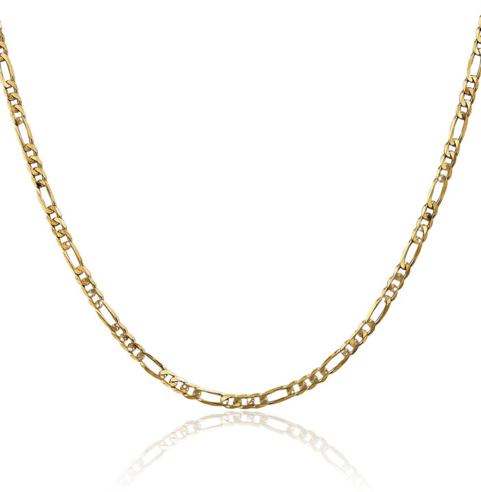 14K Solid Yellow Gold 3mm Figaro Link Chain Necklace