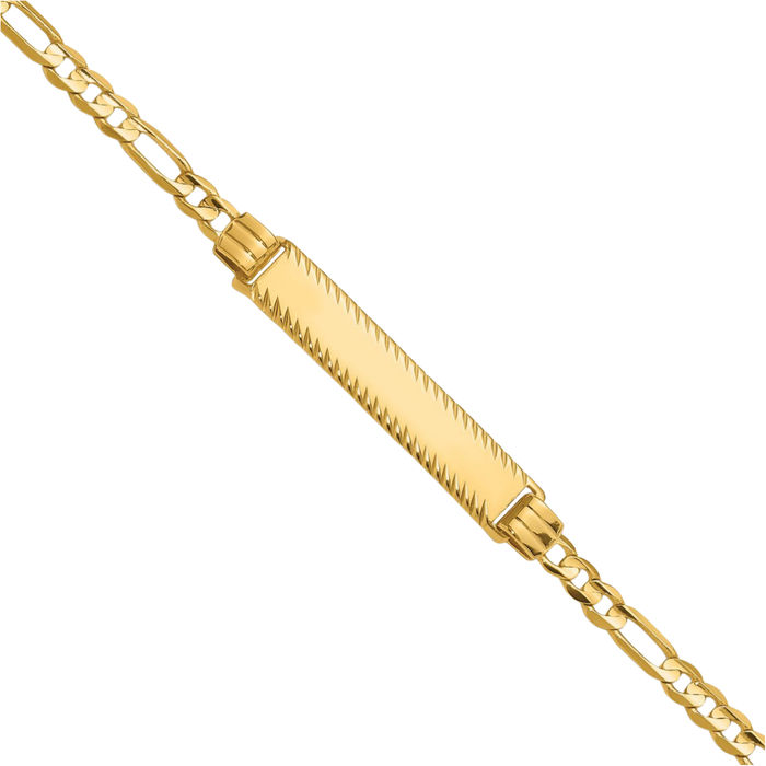 14K Solid Yellow Gold 3mm Figaro Link Name Bar Identification ID Bracelet