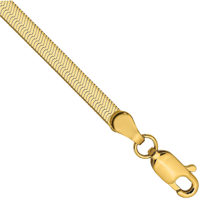 14K Solid Yellow Gold 3mm Herringbone Chain Bracelet