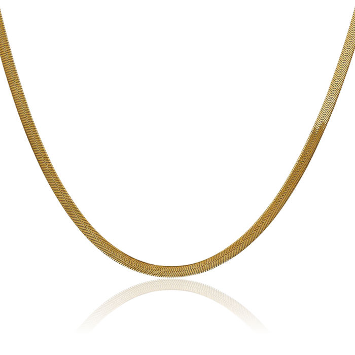 14K Solid Yellow Gold 3mm Herringbone Chain Necklace