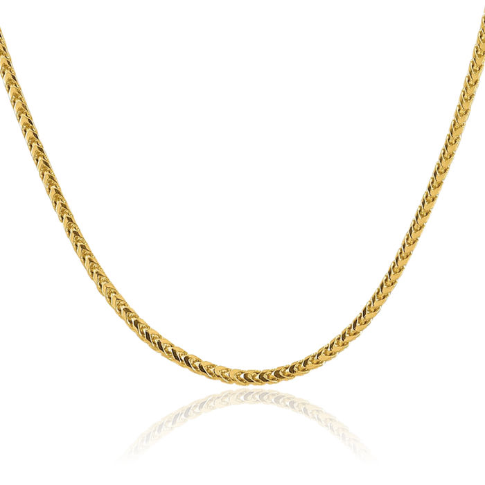 14K Solid Yellow Gold 3mm Franco Link Chain Necklace