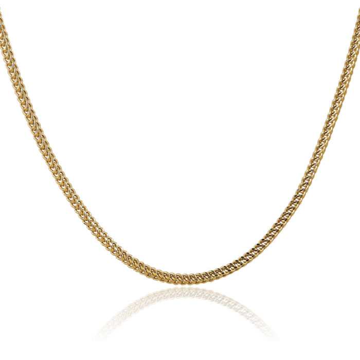 14K Solid Yellow Gold 3mm Franco Link Chain Necklace