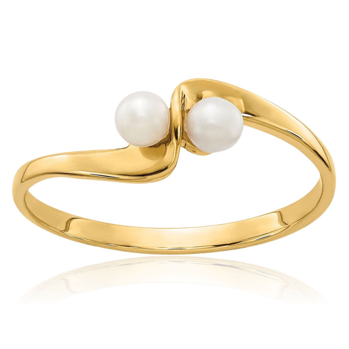 14K Solid Yellow Gold 3mm Freshwater Cultured Pearl Statement Ring