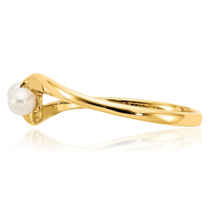 14K Solid Yellow Gold 3mm Freshwater Cultured Pearl Statement Ring