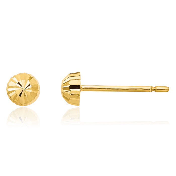 14K Solid Yellow Gold 3mm Half Ball Stud Earrings