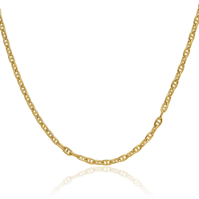 14K Solid Yellow Gold 3mm Anchor Mariner Link Chain Necklace