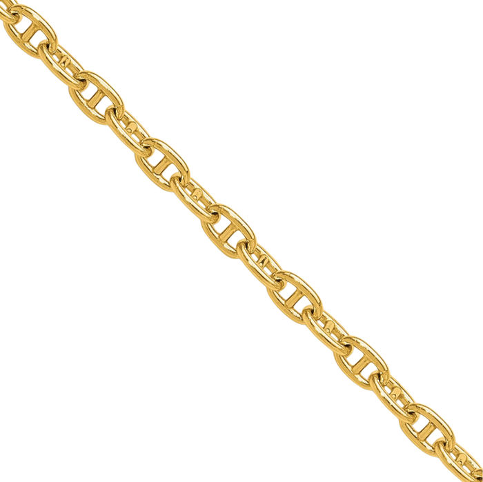 14K Solid Yellow Gold 3mm Anchor Mariner Link Chain Necklace