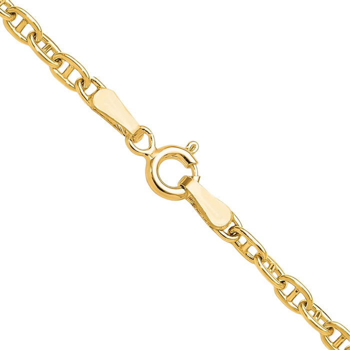 14K Solid Yellow Gold 3mm Anchor Mariner Link Chain Necklace