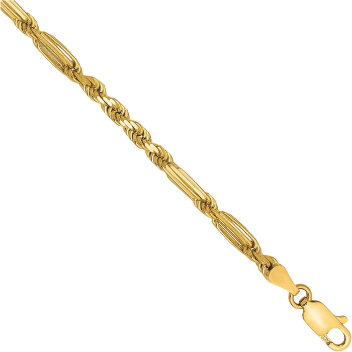 14K Solid Yellow Gold 3mm Milano Rope Chain Bracelet