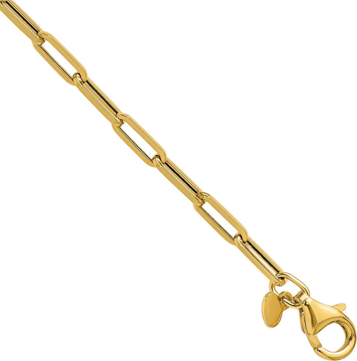 14K Solid Yellow Gold 3mm Paperclip Cable Rolo Link Chain Bracelet