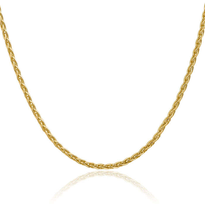 14K Solid Yellow Gold 3mm Parisian Spiga Wheat Link Chain Necklace