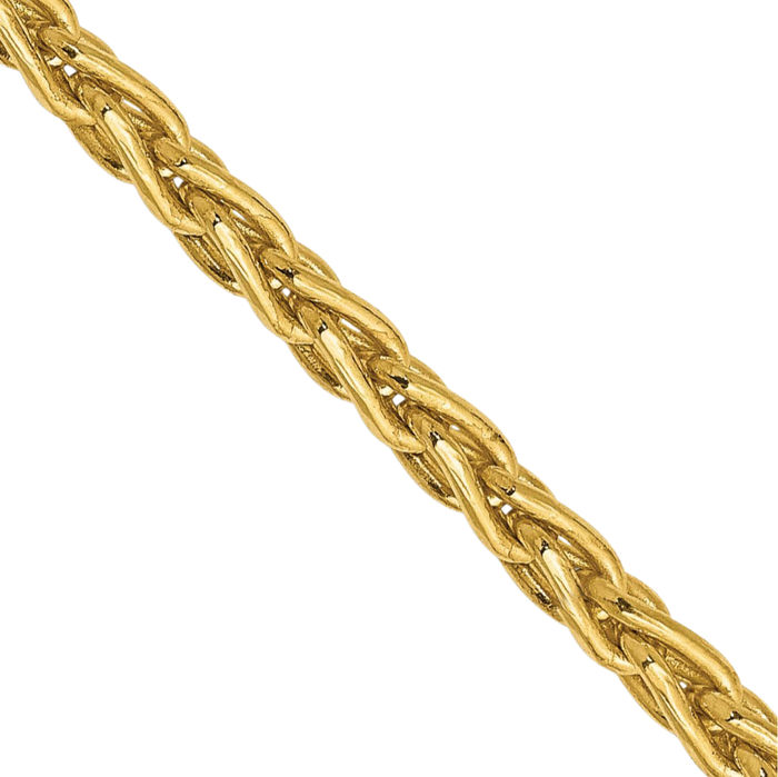 14K Solid Yellow Gold 3mm Parisian Spiga Wheat Link Chain Necklace