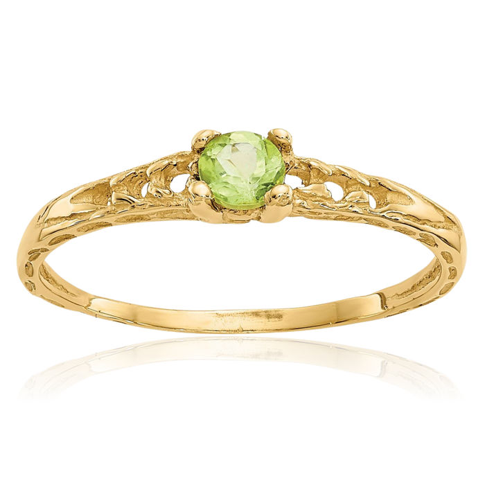 14K Solid Yellow Gold 3mm Green Peridot Ring August Birthstone Jewelry