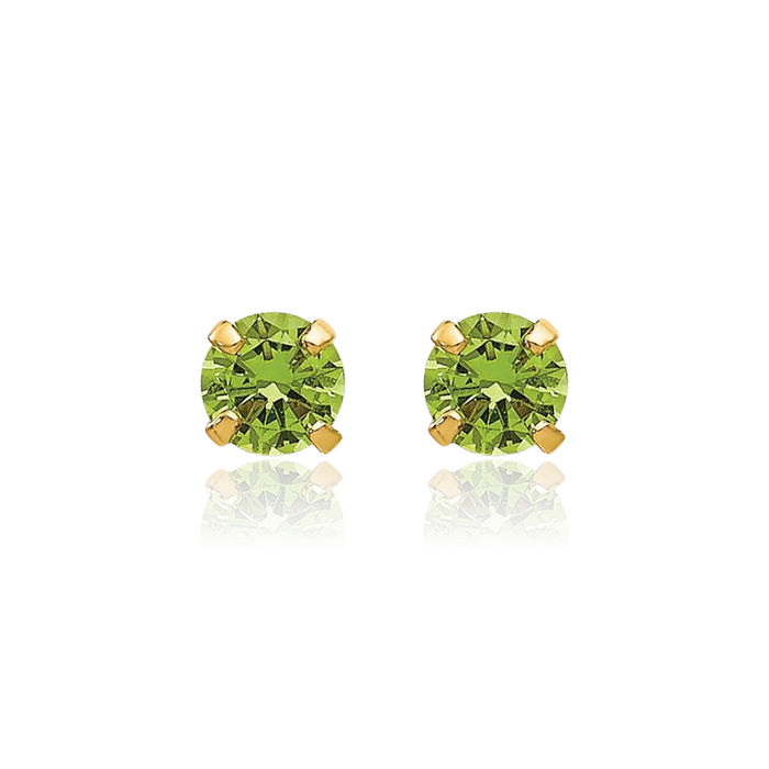 14K Solid Yellow Gold 3mm Green Peridot Studs Gemstone Earrings August Birthstone Jewelry