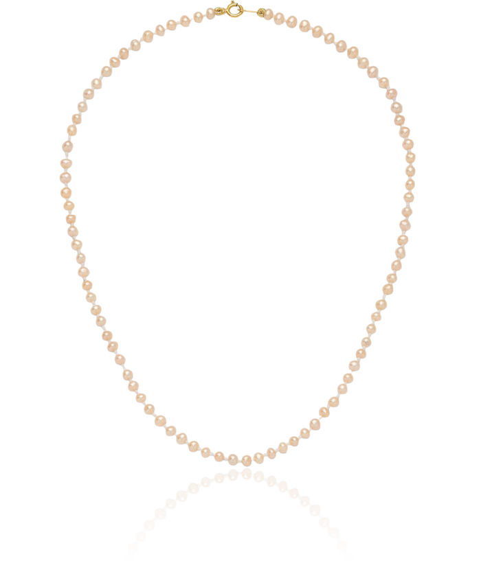 14K Solid Yellow Gold 3mm Pink Round Freshwater Cultured Pearl Chain Necklace