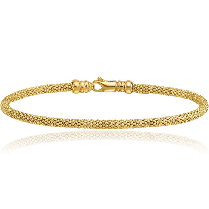 14K Solid Yellow Gold 3mm Popcorn Mesh 20 Chain Bracelet