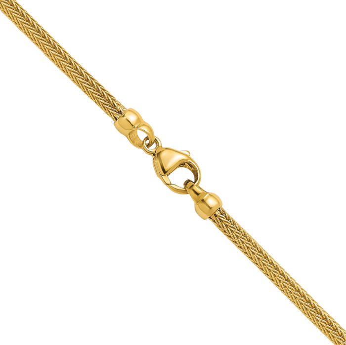 14K Solid Yellow Gold 3mm Popcorn Mesh Chain Necklace