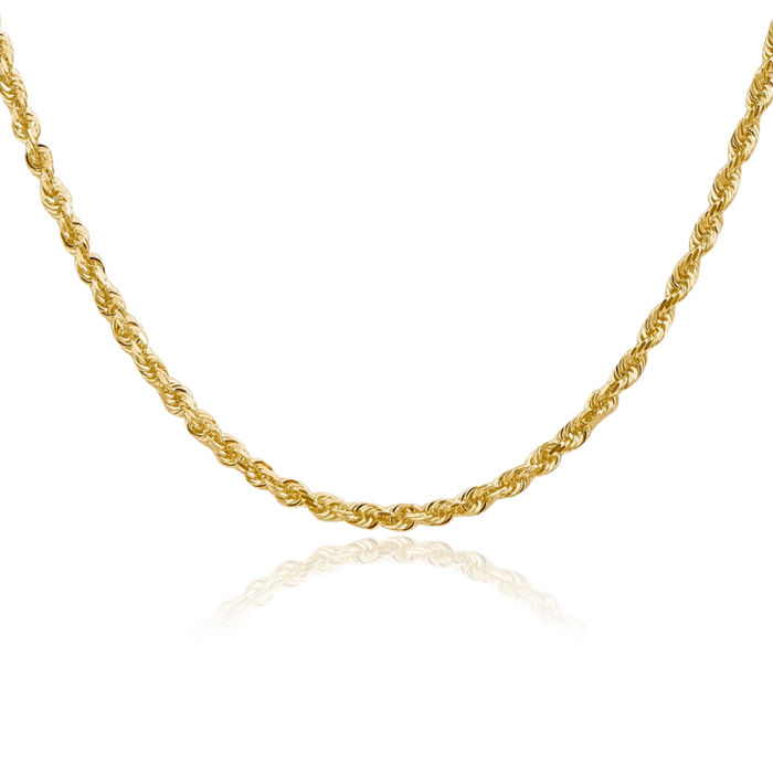 14K Solid Yellow Gold 3mm Quadruple Rope Chain Twisted Link Necklace