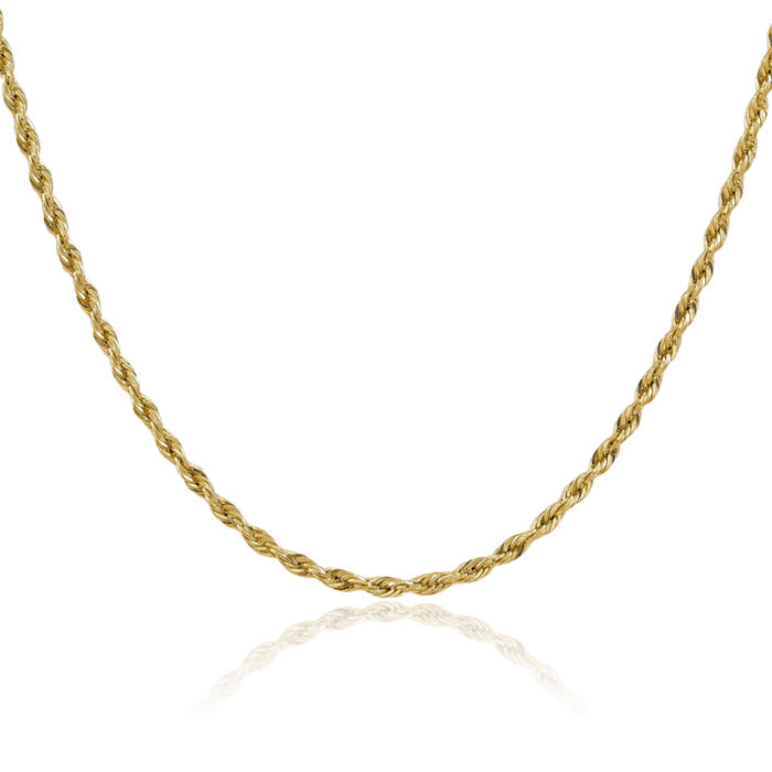 14K Solid Yellow Gold 3mm Rope Chain Twisted Link Necklace