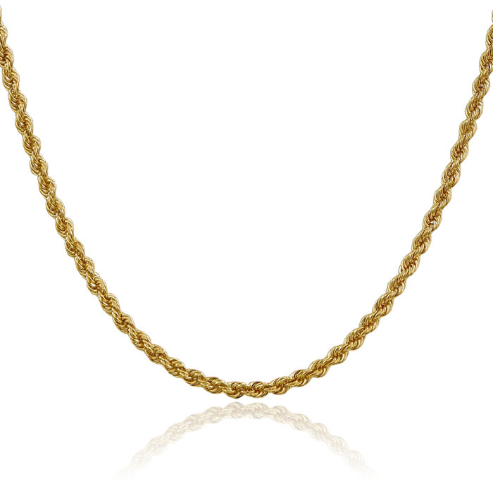 14K Solid Yellow Gold 3mm Rope Chain Twisted Link Necklace