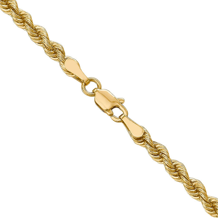 14K Solid Yellow Gold 3mm Rope Chain Twisted Link Necklace