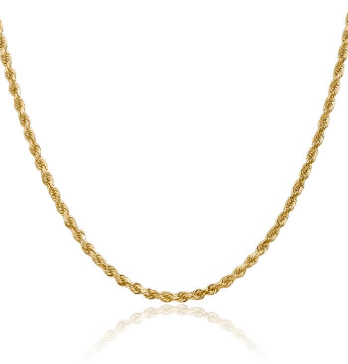 14K Solid Yellow Gold 3mm Rope Chain Twisted Link Necklace